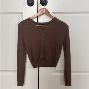 Brandy Melville Brown Ribbed Cardigan